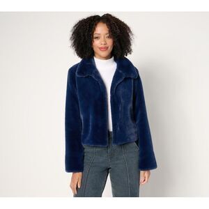 Dennis Basso Women's Plus Sz Jacket 2X Faux-Fur Cropped w Blue A672943